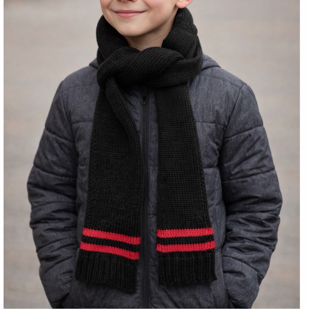 Capelli NY Kids Classic Black Knit Scarf With Red Stripes